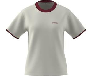 adidas Donna Seasonal Essentials Colorpop T-Shirt with Embroidered Graphic, Off White/Active Maroon, L