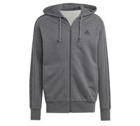 adidas Essentials French Terry 3-stripes Full-zip Hoodie, Sudadera con capucha Hombre, Dark Grey Heather / Black, L