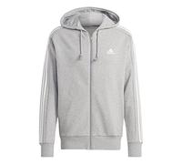 adidas Essentials French Terry 3-stripes Full-zip Hoodie, Sudadera con capucha Hombre, Medium Grey Heather / White, L