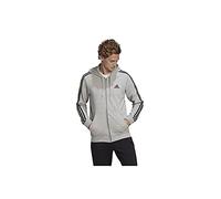 Adidas, Essentials French Terry 3-Stripes, Sudadera con Capucha Y Cremallera, Mgreyh/Negro, L, Hombre