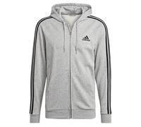 Adidas, Essentials French Terry 3-Stripes, Sudadera con Capucha Y Cremallera, Mgreyh/Negro, M, Hombre