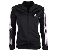 adidas Essentials Tricot - Chaqueta deportiva de 3 rayas con cremallera completa para mujer, Negro/Rosa, XS