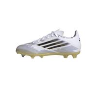 adidas F50 Club - Botas de fútbol unisex Fg/Mg para niños, talla 37 EU, Blanco, negro, dorado metálico, 18.5 cm