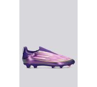 adidas Botas de fútbol unisex F50 League sin cordones para niños, Purple Cloud White Lucid Lemon, 4 UK Child