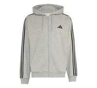 adidas Hombre Essentials 3-Stripes Fleece Full-Zip Hoodie Sweatshirt, Medium Grey Heather/White, S