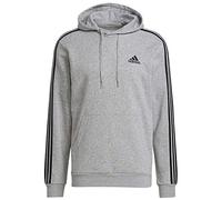 adidas Hombre Essentials Fleece 3-Stripes Hoodie, Medium Grey Heather / Black, L