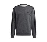 adidas Hombre Essentials Fleece 3-Stripes Sweatshirt, Dark Grey Heather/Black, L