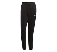 adidas Hombre Essentials Fleece Tapered Elastic Cuff 3-Stripes Pants, Black, L