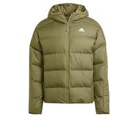 adidas Hombre Essentials Midweight Down Hooded Stripes Jacket, Olive Strata, XS