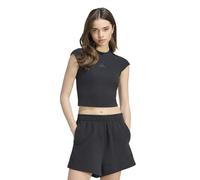 adidas Kit de camiseta acanalada con logotipo pequeño para mujer, camiseta acanalada con logotipo pequeño, negro, L