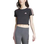 adidas Mujer Essentials 3-Stripes Crop tee, Black/Semi Pink Spark, XL