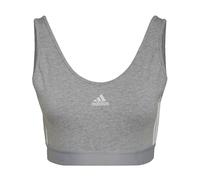 adidas Mujer Essentials 3-Stripes Crop Top with Removable Pads, Medium Grey Heather/White, XS