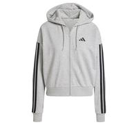 adidas Mujer Essentials 3-Stripes French Terry Full Zip Hoodie, Medium Grey Heather/Black, S