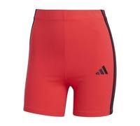 adidas Mujer Essentials 3-Stripes High Waisted Biker Shorts, Pure Ruby/Black, S