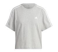 adidas Mujer Essentials 3-Stripes Single Jersey Crop Top, medium grey heather/white, XS