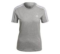 adidas Mujer Essentials Slim 3-Stripes Tee, Medium Grey Heather / White, L
