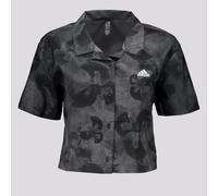 adidas Mujer Floral Graphic Crop Woven Polo Shirt, Grey Five/Carbon, L