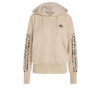 adidas Mujer Seasonal Essentials Animal Print 3-Stripes Full-Zip Hooded Track Top Sweatshirt, Crystal Linen/Multicolor/Khaki Six, L