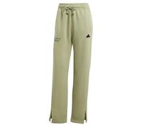 adidas Mujer Signature Graphic Embroidery Fleece Straight Leg Pant, Tent Green, L