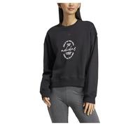 adidas Mujer Signature Graphic Print Fleece Loose Sweatshirt, Black, XS
