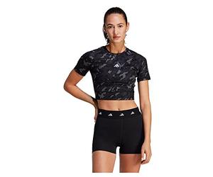 adidas Mujer Techfit Camo Print Crop Training tee, Carbon, L