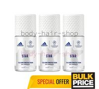 Adidas Mujer UEFA Star Roll-On Desodorante 3-Pack 72H Protección Seca Para Ca...