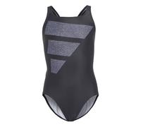 adidas Niñas Big Bars Logo Swimsuit, Black/Silver Violet/White, 2-3 Years