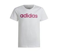 adidas Niñas Essentials Linear Logo Cotton Slim Fit tee, White/Semi Lucid Fuchsia, 14-15 Years