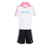 ADIDAS ORIGINALS Conjunto 'LOOSE POLO PINSTRIPE SHORT TEE' azul oscuro / rosa claro / negro / blanco 128xTallas normales EUR