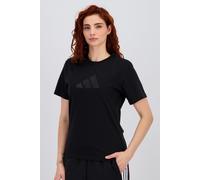 adidas Mujer Satin-Filled Logo Graphic Shirt, Black, XS