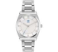 Adidas Reloj analógico de acero inoxidable para hombre, esfera blanca, color de la correa: plateado, blanco, Tourbillon