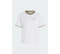 adidas Mujer Seasonal Essentials Colorpop with Embroidered Graphic Shirt, Light Grey Heather/Olive strata, M