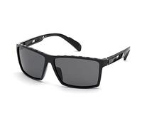 adidas Sport- Gafas de sol de hombre SP0010-forma de rectangular, color negro brillante, lentes polarizadas color humo