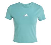 adidas Mujer Essentials 3 Stripes Slim Baby T-Shirt, Powder Teal/White, XS