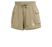 adidas Mujer Essentials Small Logo French Terry Cargo Shorts, Olive Strata/White, XS