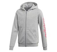 adidas Sudadera con Capucha para niña Essentials Linear Full Zip Color Gris Jaspeado/Rosa Real, 152