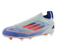 adidas Tenis unisex para niños F50 League sin cordones firmes con tacos de fútbol (niño pequeño y grande), Blanco nube/rojo solar/azul claro, 30 EU