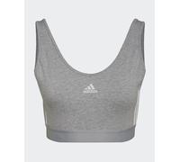 adidas Mujer Essentials 3-Stripes Crop Top with Removable Pads, Medium Grey Heather/White, M