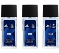 adidas UEFA Champions League Star Deo Natural Spray vaporizador con aroma esencial de naranja y eucalipto para hombre, protección contra la sudoración fuerte y el olor corporal, 75 ml (3 unidades)