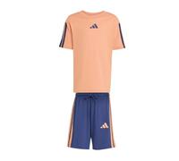 adidas Unisex - Bambini e ragazzi ESSENTIALS SMALL LOGO STRIPES T-SHIRT SET, Dusky Orange/dark blue, 4-5 Years