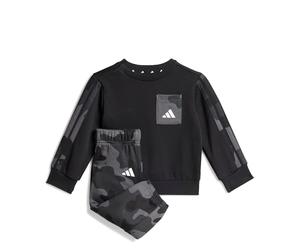 adidas Unisex - Bimbi 0-24 Seasonal Essentials Infants Camo Fleece Jogger Set in French Terry, black/white, 9-12 Months