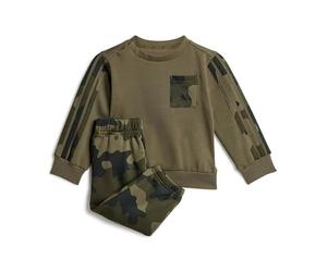 adidas Unisex - Bimbi 0-24 Seasonal Essentials Infants Camo Fleece Jogger Set in French Terry, olive strata/black, 3-6 Months
