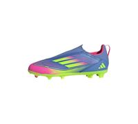 adidas Unisex Kids' Bota de fútbol F50 League Laceless césped Natural seco/multisuperficie (Adolescentes), Blue Fusion/Lucid Lemon/Lucid Pink, 29