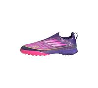 adidas Unisex Kids' Bota de fútbol F50 League para niños sin Cordones para moqueta, Purple/Cloud White/Lucid Lemon, 37 1/3
