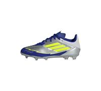 adidas Unisex niños F50 League Football Boots Firm Ground, Silver Metallic/Solar Yellow/Lucid Blue, 36 2/3 EU
