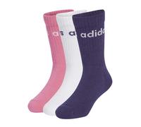 adidas Unisex niños LINEAR KIDS CREW 3 PAIRS PER PACK SOCKS, white/pink fusion/aurora plum, 6-7 Years