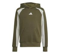 adidas Unisex niños Seasonal Essentials Colorblock Fleece Hoodie, Olive strata/Wonder Silver/White, 7-8 Years