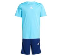 adidas Unisex niños TRAIN ESSENTIALS 3-STRIPES T-SHIRT SET, bright cyan/white, 7-8 Years