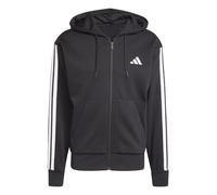 adidas Uomo Essential Three Stripes Fleece Zipper Hoodie, Black/White, M
