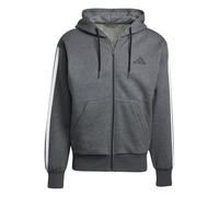 adidas Uomo Essential Three Stripes Fleece Zipper Hoodie, Dark Grey Heather/Black, L